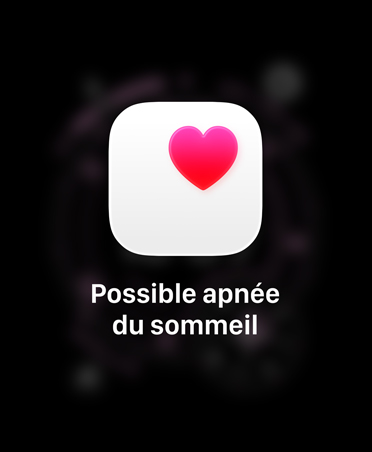 Notification de possible apnée du sommeil, cœur rose dans un encadré blanc