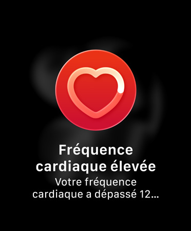 Notification de fréquence cardiaque, cercle rouge, icône de cœur au centre