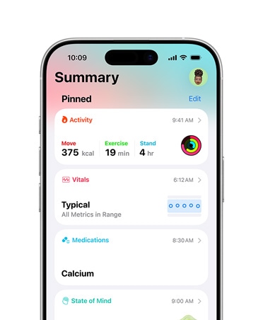 Zakačeni zdravstveni sažetak na iPhoneu