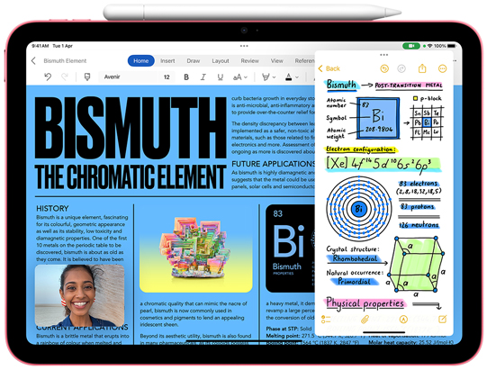 Front view of iPad with Apple Pencil charging on top of it