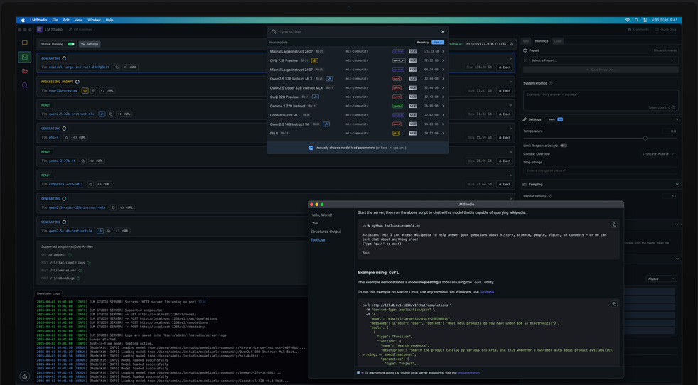 M3 Ultra搭載Mac StudioでLM StudioとApple MLXを使って学習モデルをレビューしている