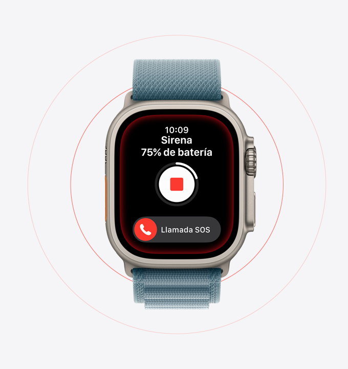 Apple Watch Ultra 3, caja de titanio, color natural, Sirena activada, botón de Llamada SOS