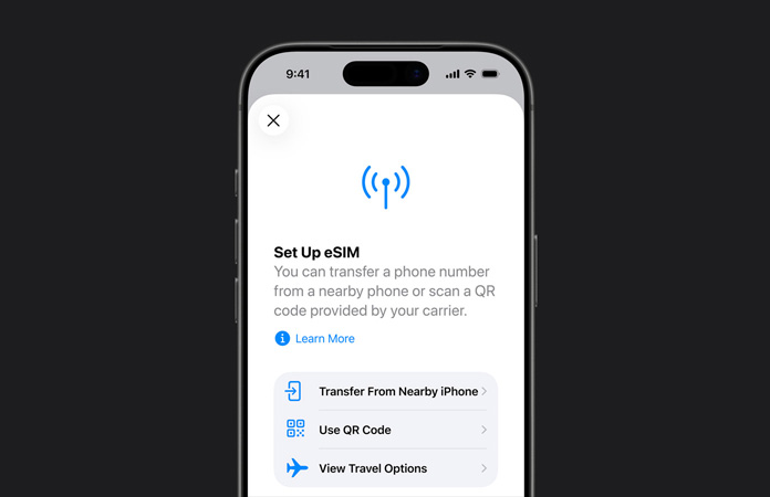 iPhone 17 Pro, front exterior, using the Set Up Cellular feature to easily transfer a phone number with eSIM