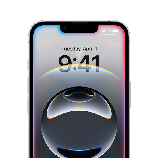Rodomas „iPhone 16e“ su spalvotais spindinčiais kraštais aplink užrakintą ekraną.