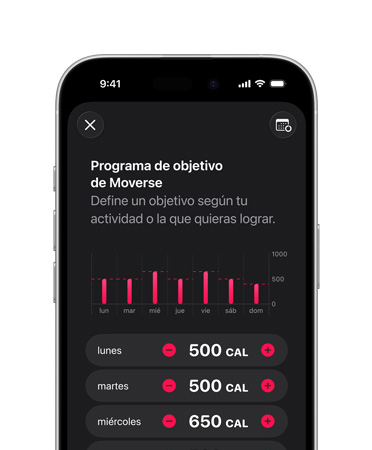 Detalles diarios del programa de objetivo de Moverse en un iPhone 17
