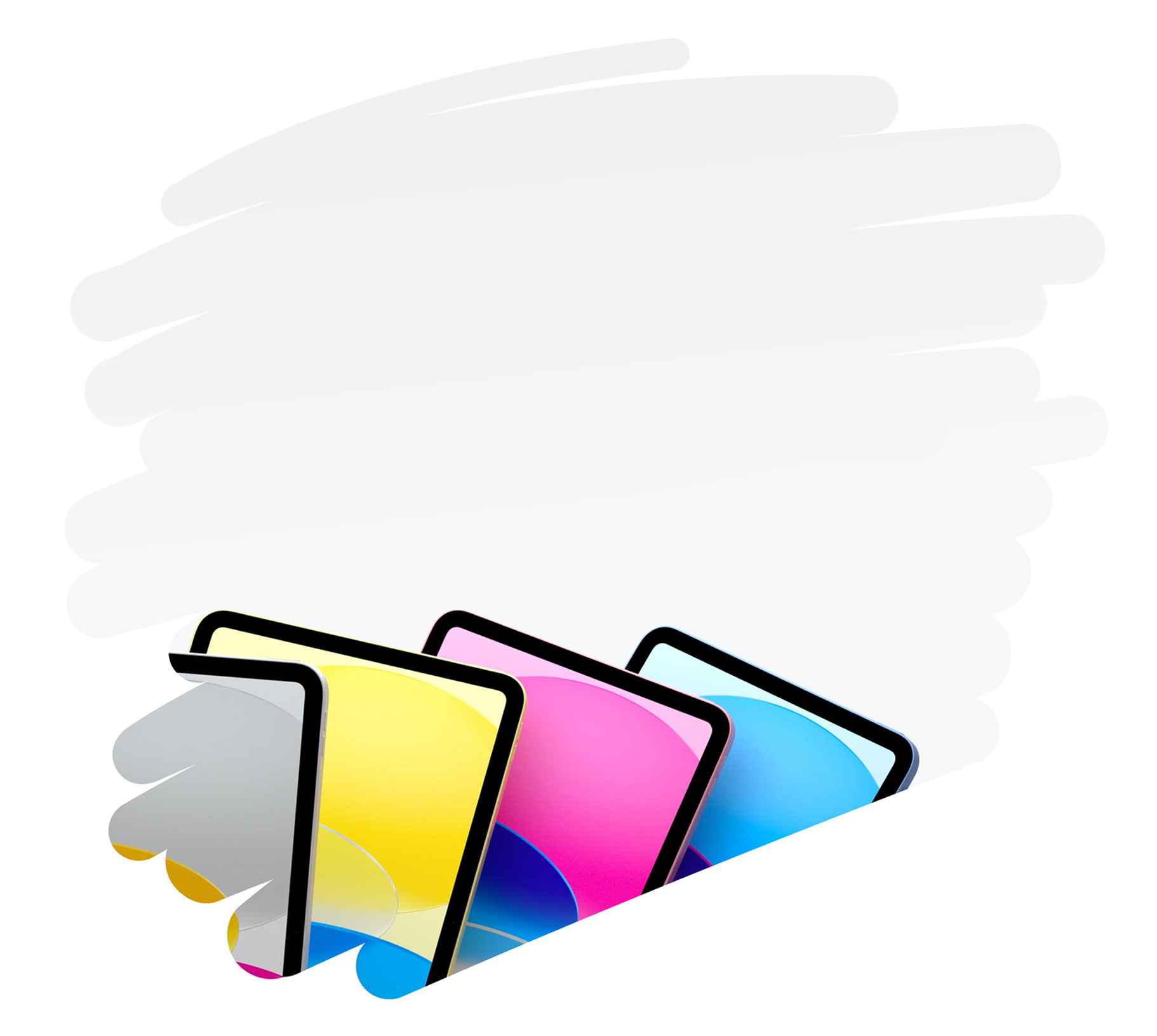 Các phiên bản iPad đầy màu sắc được hiển thị bên trong nét bút chì lớn trên trang.