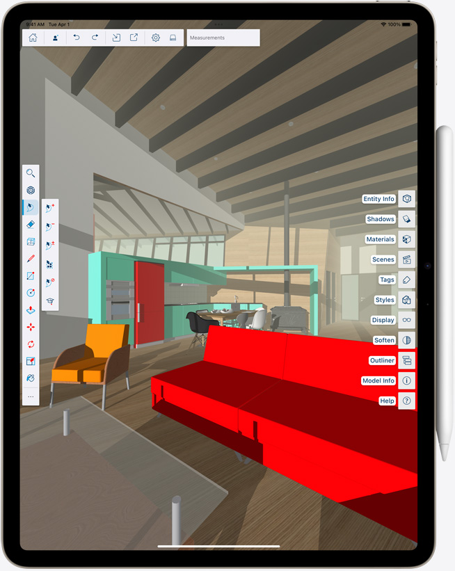 iPad Air v orientaci na výšku s přicvaknutým Apple Pencilem, na obrazovce je pestrobarevný obrázek