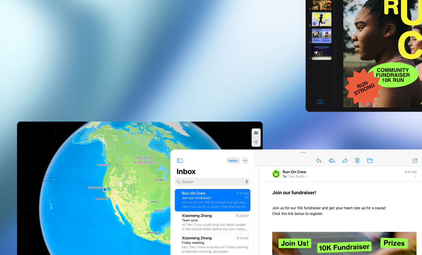 Několik obrazovek na šířku s různými aplikacemi v akci