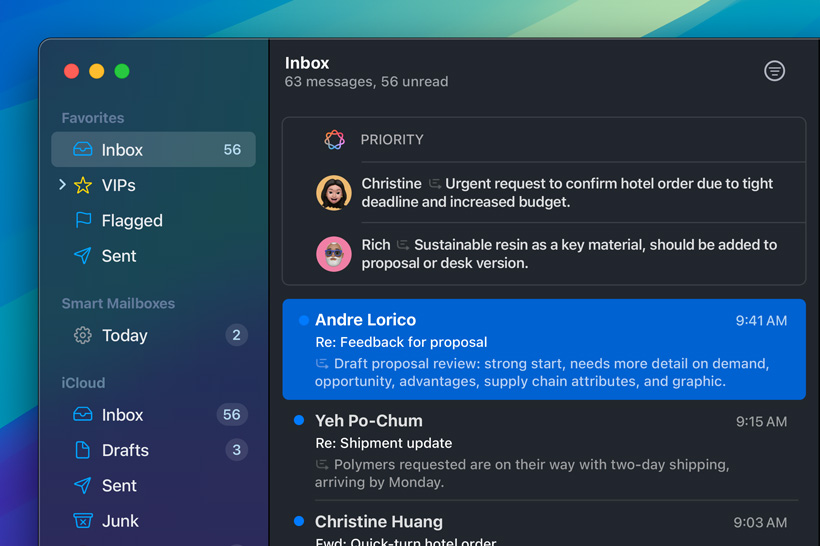 Mail uygulamasında bir Apple Intelligence özelliği olan Öncelikli İletiler kullanılıyor