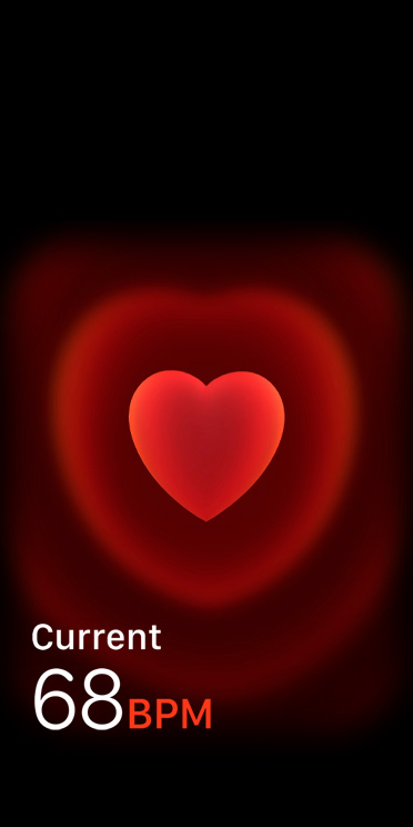 Heart Rate app, current beats per minute at 68
